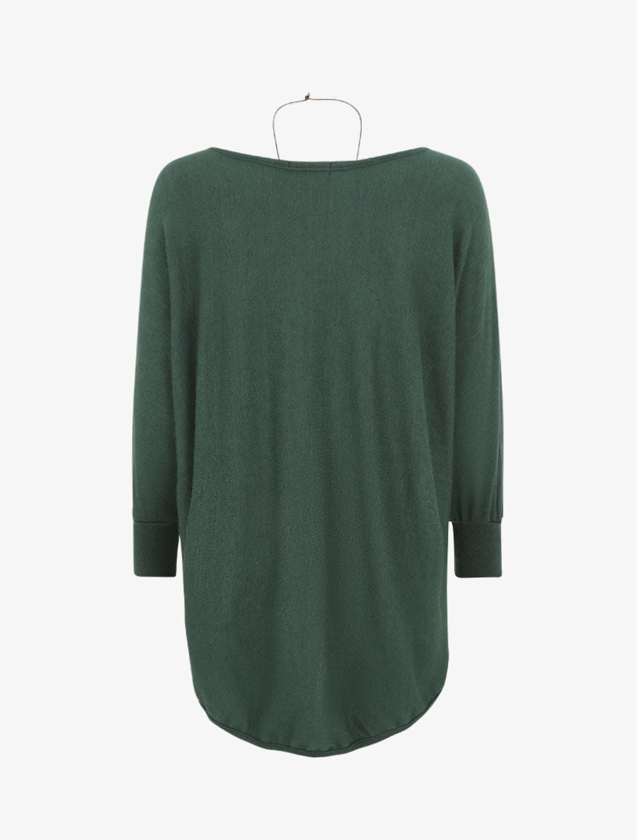 Pull ample uni manches chauve-souris - Vert foncé - 2