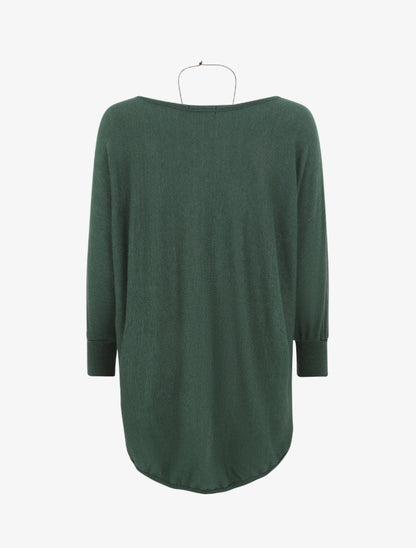 Pull ample uni manches chauve-souris - Vert foncé - 2