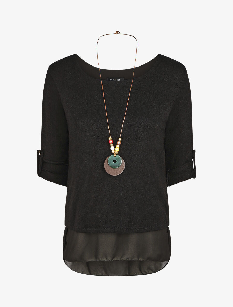 Pull droit uni doublure en voile - Noir - 1
