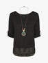 Pull droit uni doublure en voile - Noir - 1