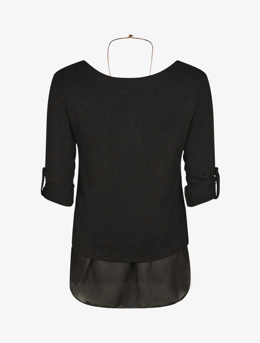 Pull droit uni doublure en voile - Noir - 2