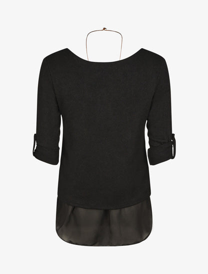 Pull droit uni doublure en voile - Noir - 2