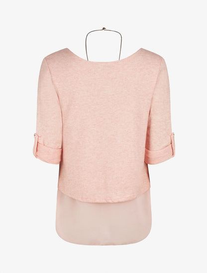 Pull droit uni doublure en voile - Rose - 2