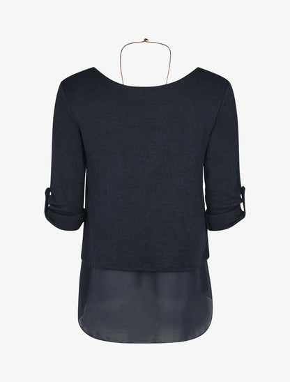 Pull droit uni doublure en voile - Marine - 2