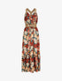 Robe longue coupe patineuse imprimé fleurs estivales à bretelles en simili - Noir - 1