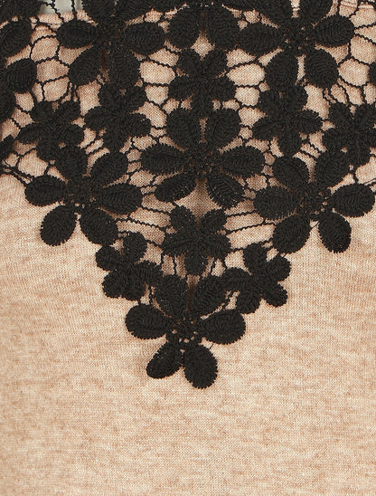 Pull droit à épaules dénudées et crochet - Beige - 3