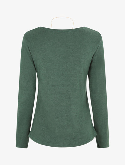 Pull fin uni et sautoir - Vert sapin - 2