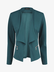 Veste droite uni poches zippées - Bleu canard - 1