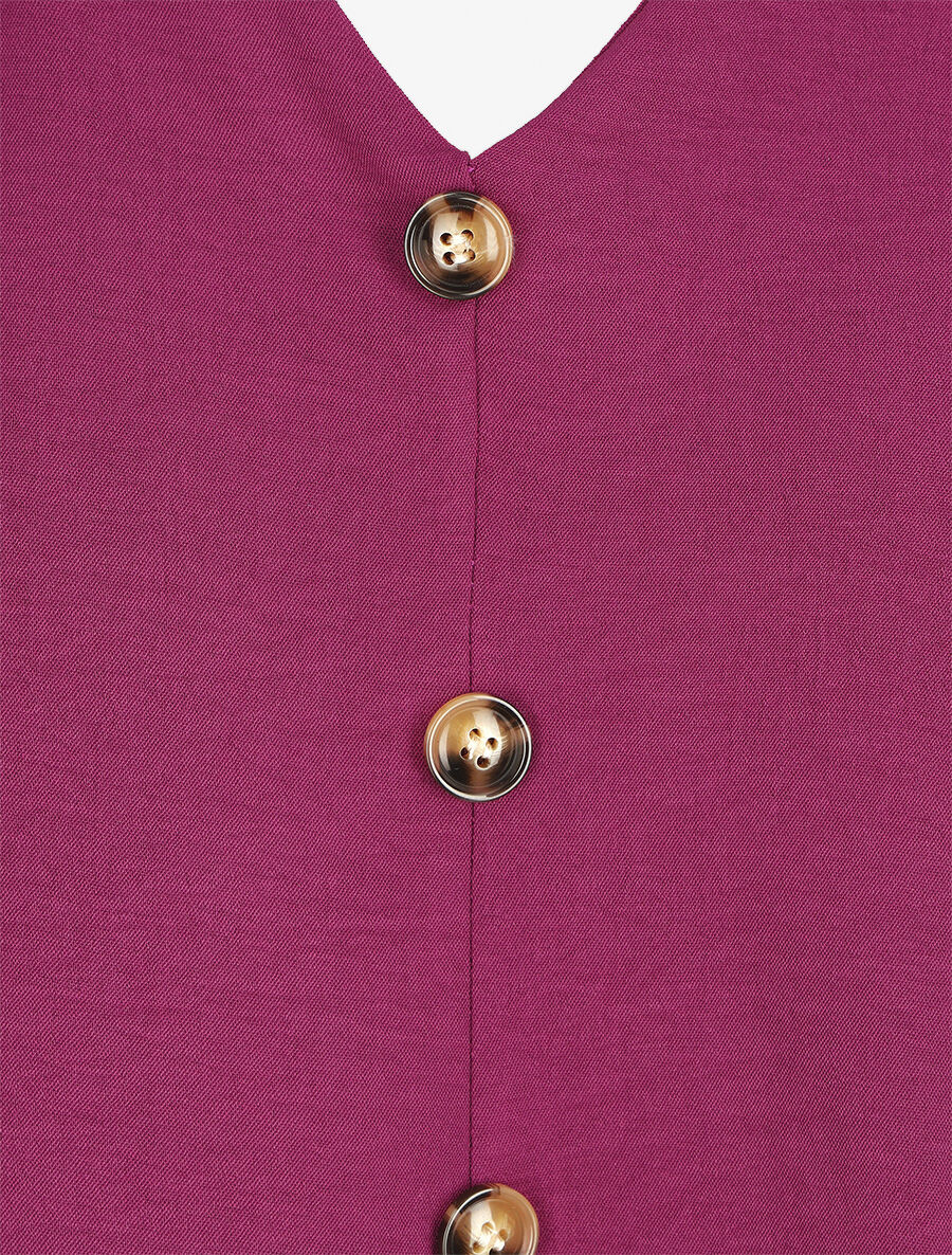 Top droit col V boutonné et dentelle - Violine - 3