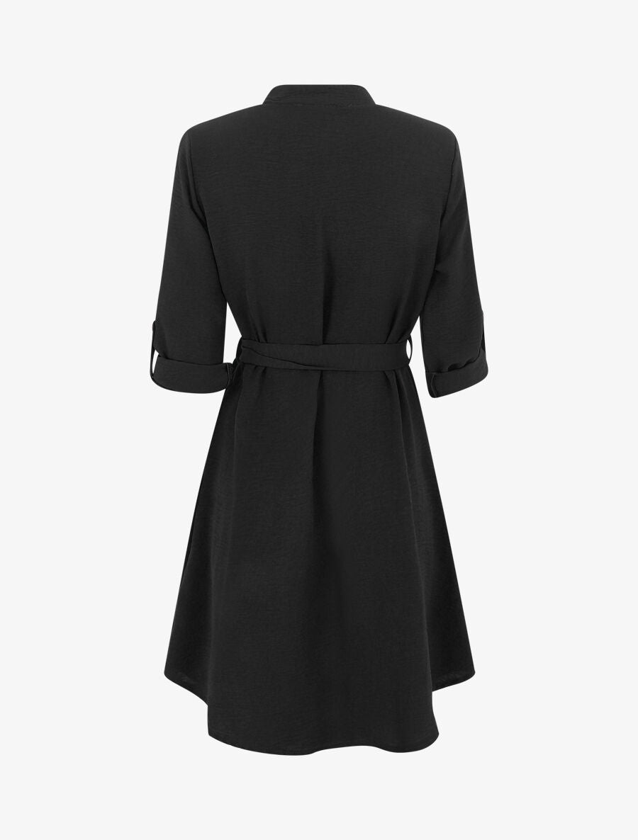 Robe chemise unie manches longues - Noir - 2