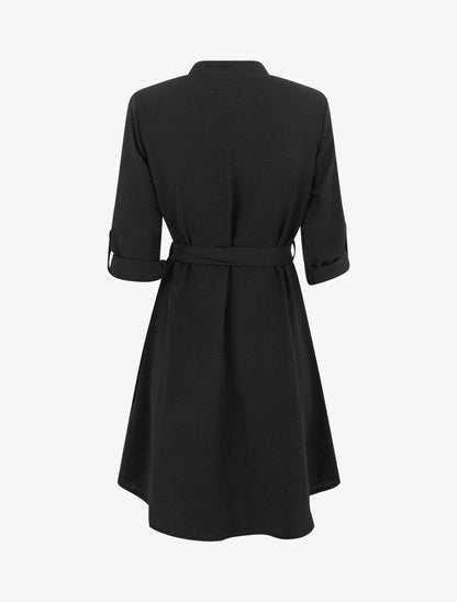 Robe chemise unie manches longues - Noir - 2