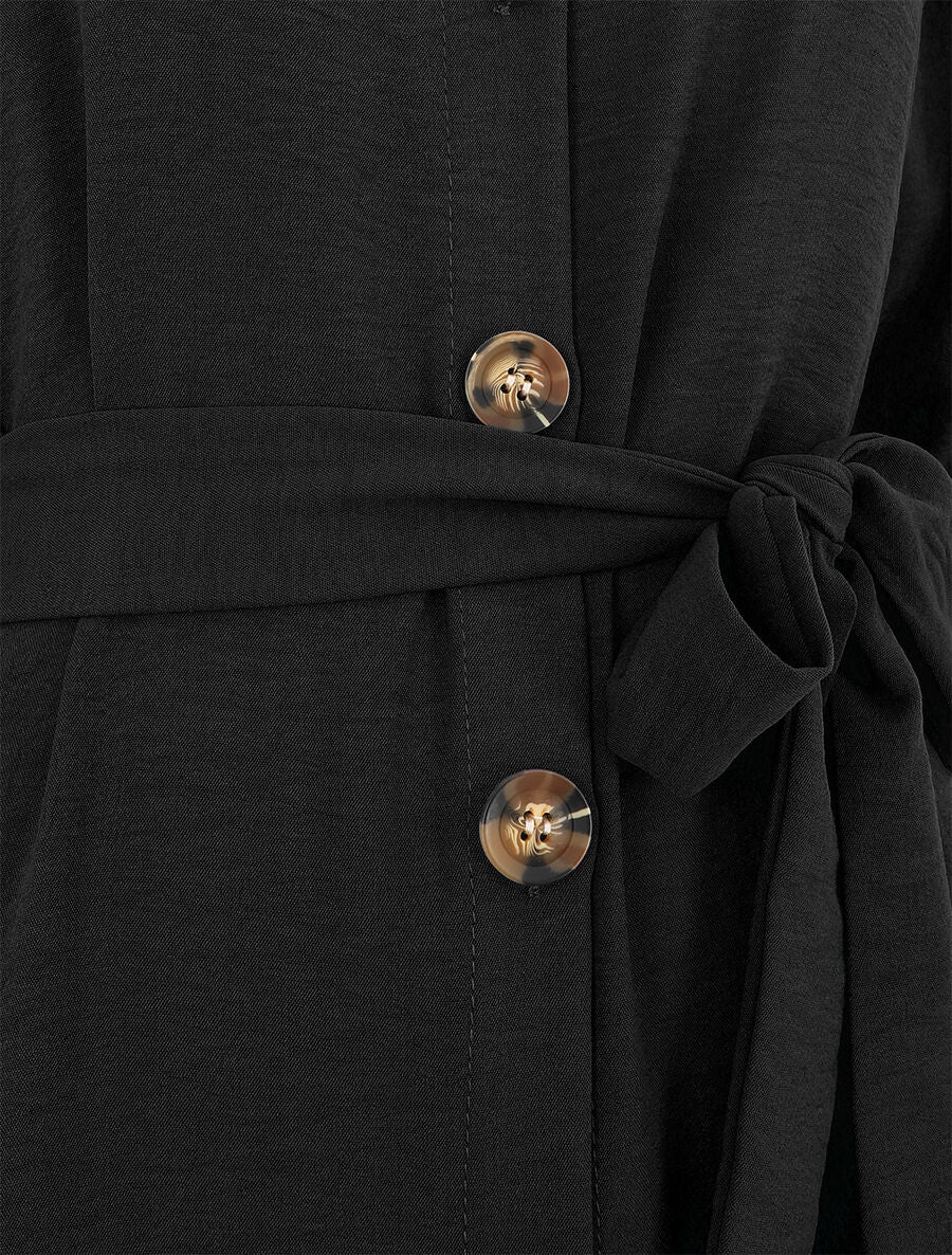 Robe chemise unie manches longues - Noir - 3
