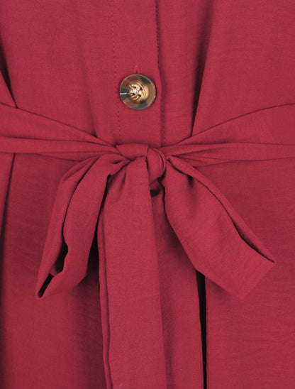 Robe chemise unie manches longues - Bordeaux - 3