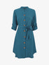 Robe chemise unie manches longues - Bleu - 1
