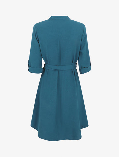 Robe chemise unie manches longues - Bleu - 2