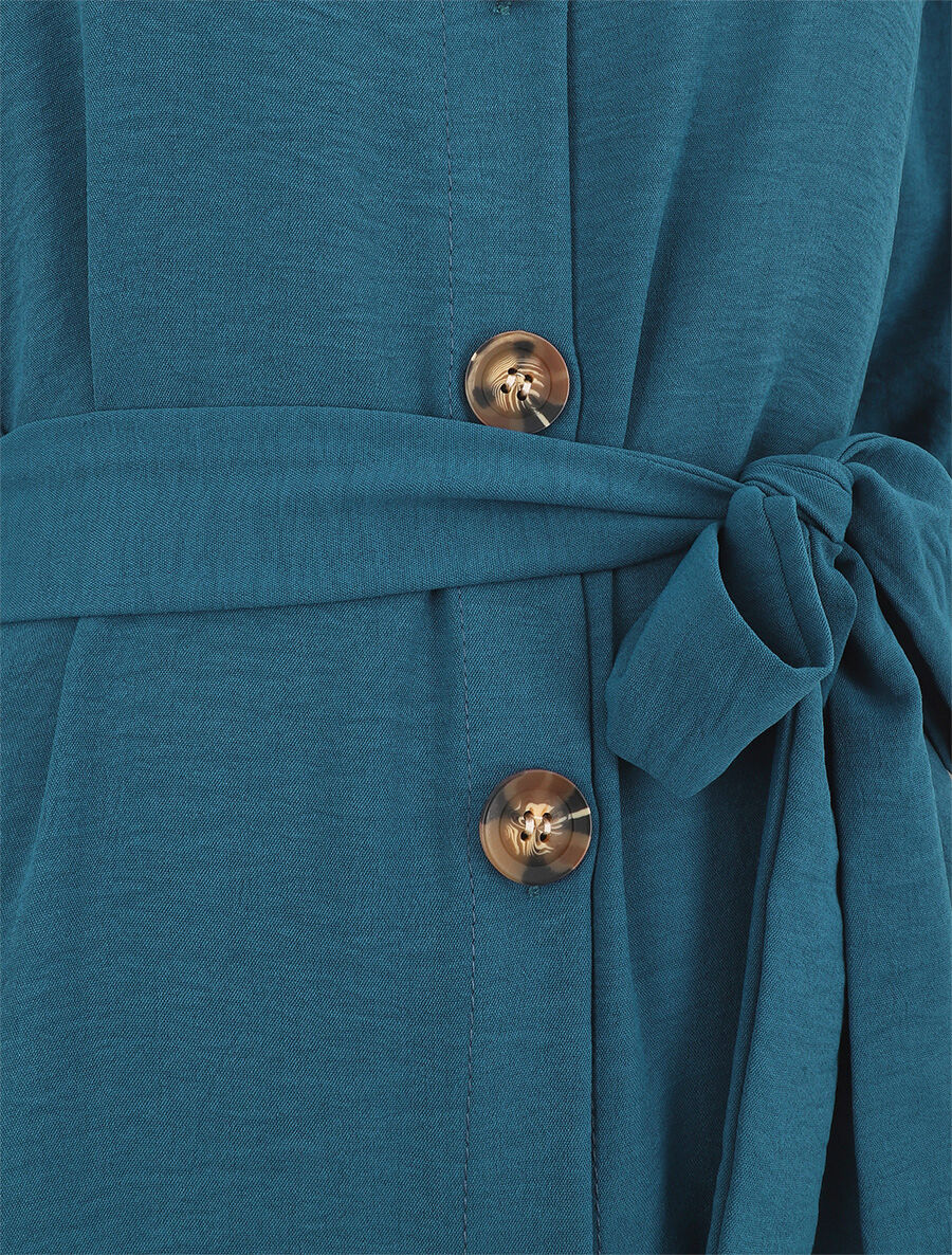Robe chemise unie manches longues - Bleu - 3