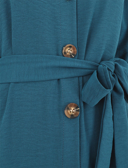 Robe chemise unie manches longues - Bleu - 3