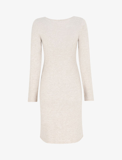 Robe droite mi-longue col V - Beige - 2