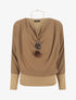 Blouse unie à col bénitier - Camel - 1