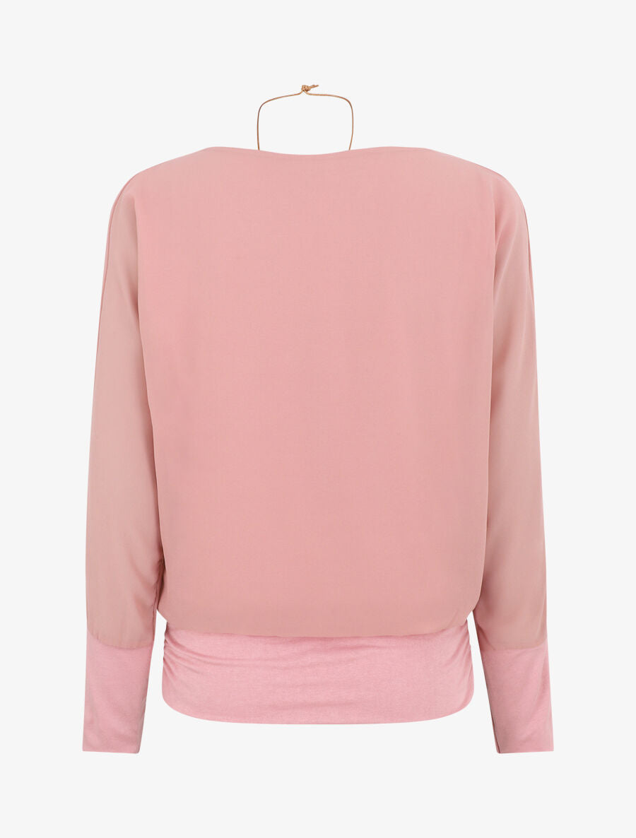Blouse unie à col bénitier - Rose - 2