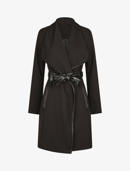 Veste longue coupe droite col cascade - Noir - 4