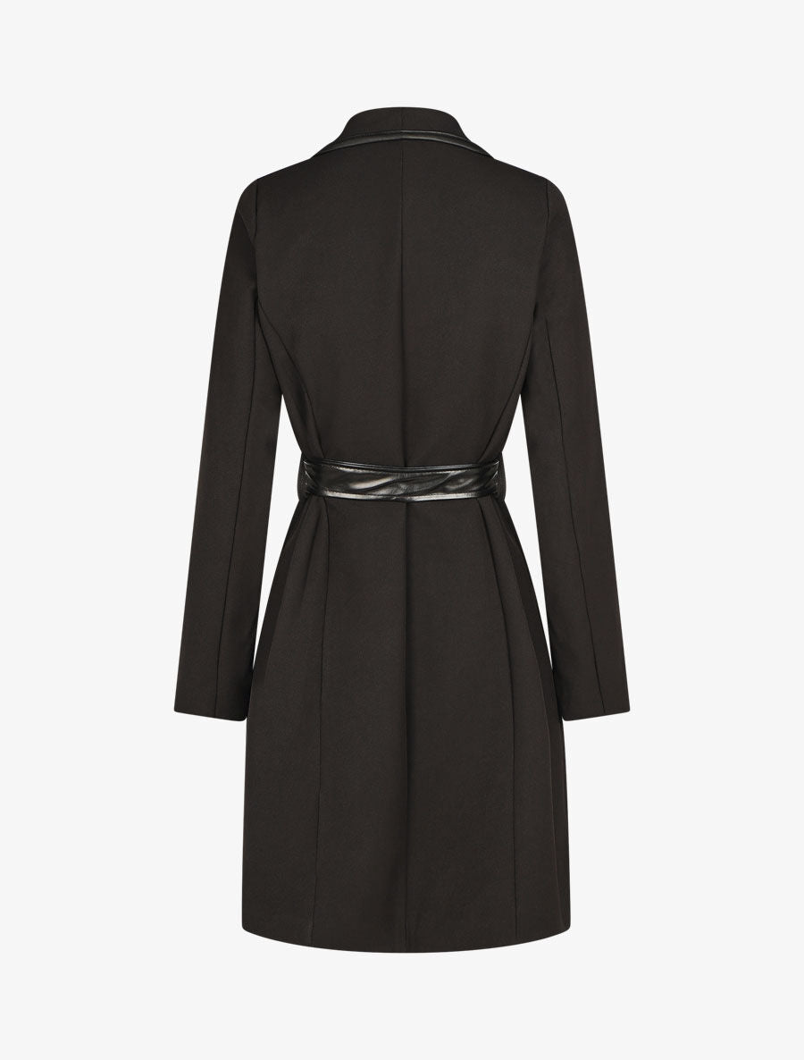 Veste longue coupe droite col cascade - Noir - 2