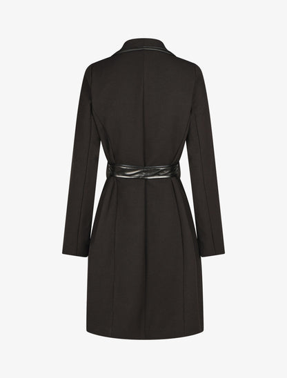 Veste longue coupe droite col cascade - Noir - 2