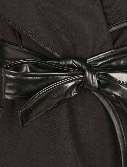 Veste longue coupe droite col cascade - Noir - 3