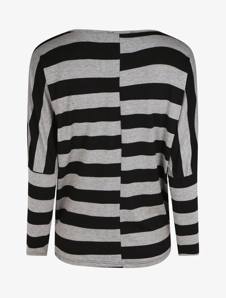 Pull ample motif rayé - Gris - 2
