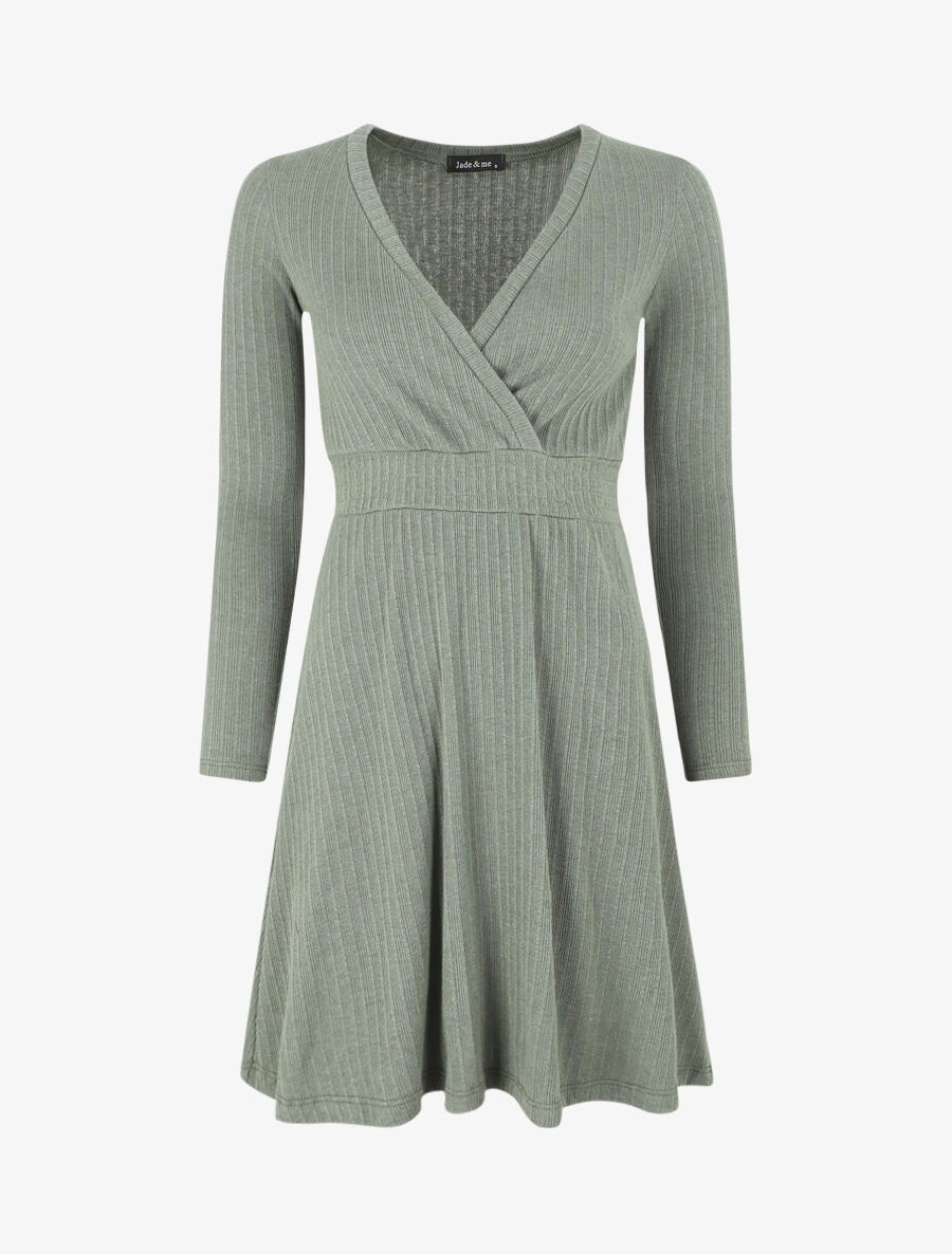 Robe pull uni coupe patineuse - Kaki - 1