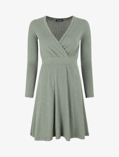 Robe pull uni coupe patineuse - Kaki - 1
