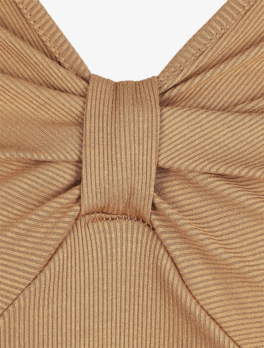 Top ajusté manches longues et noeud - Camel - 3