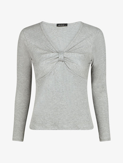 Top ajusté manches longues et noeud - Gris - 4