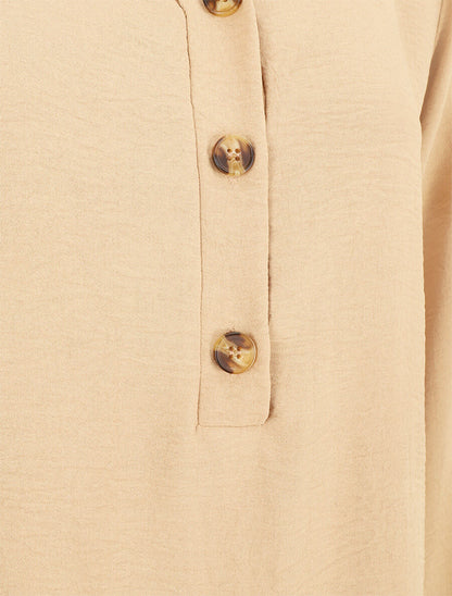 Blouse en voile unie à col boutonné - Camel - 3