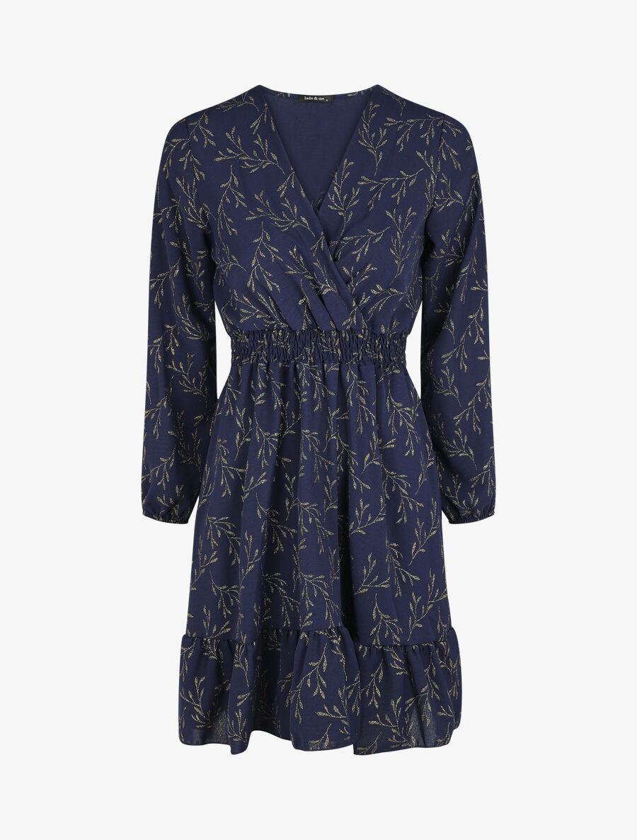 Robe évasée motif feuilles pailletées - Marine - 5