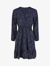 Robe évasée motif feuilles pailletées - Marine - 5