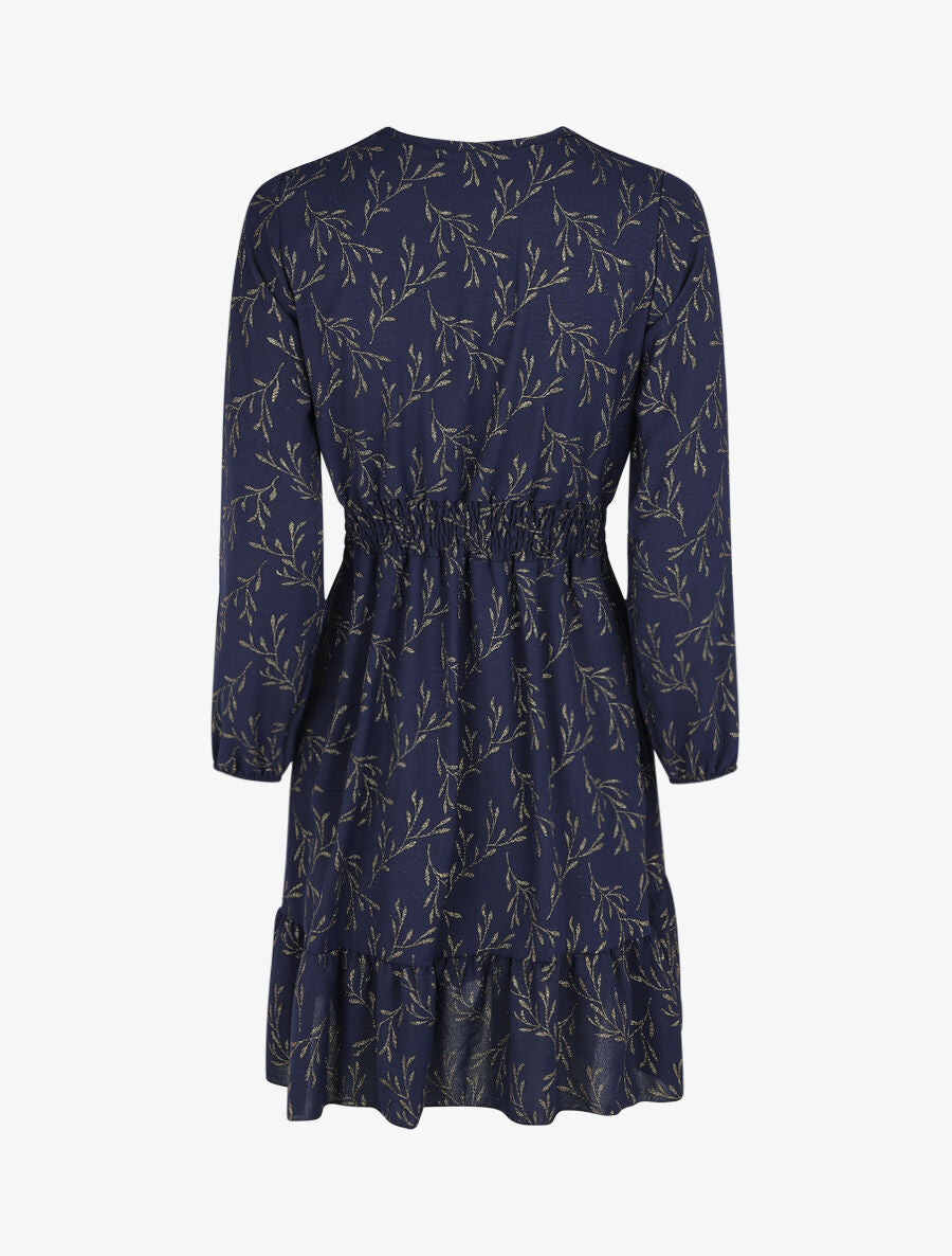Robe évasée motif feuilles pailletées - Marine - 2