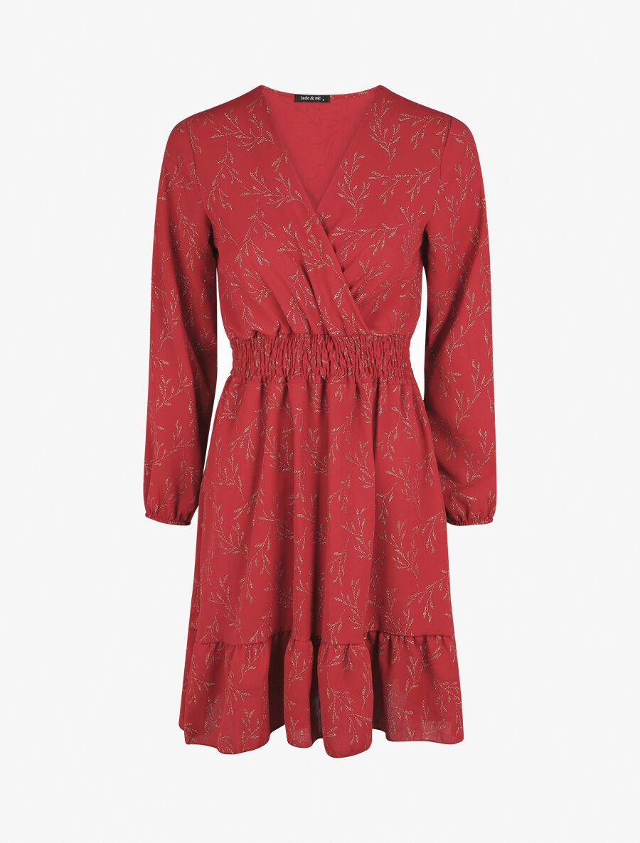 Robe évasée motif feuilles pailletées - Rouge - 1