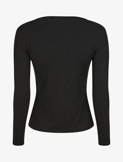 Pull fin droit et côtelé col zippé - Noir - 2