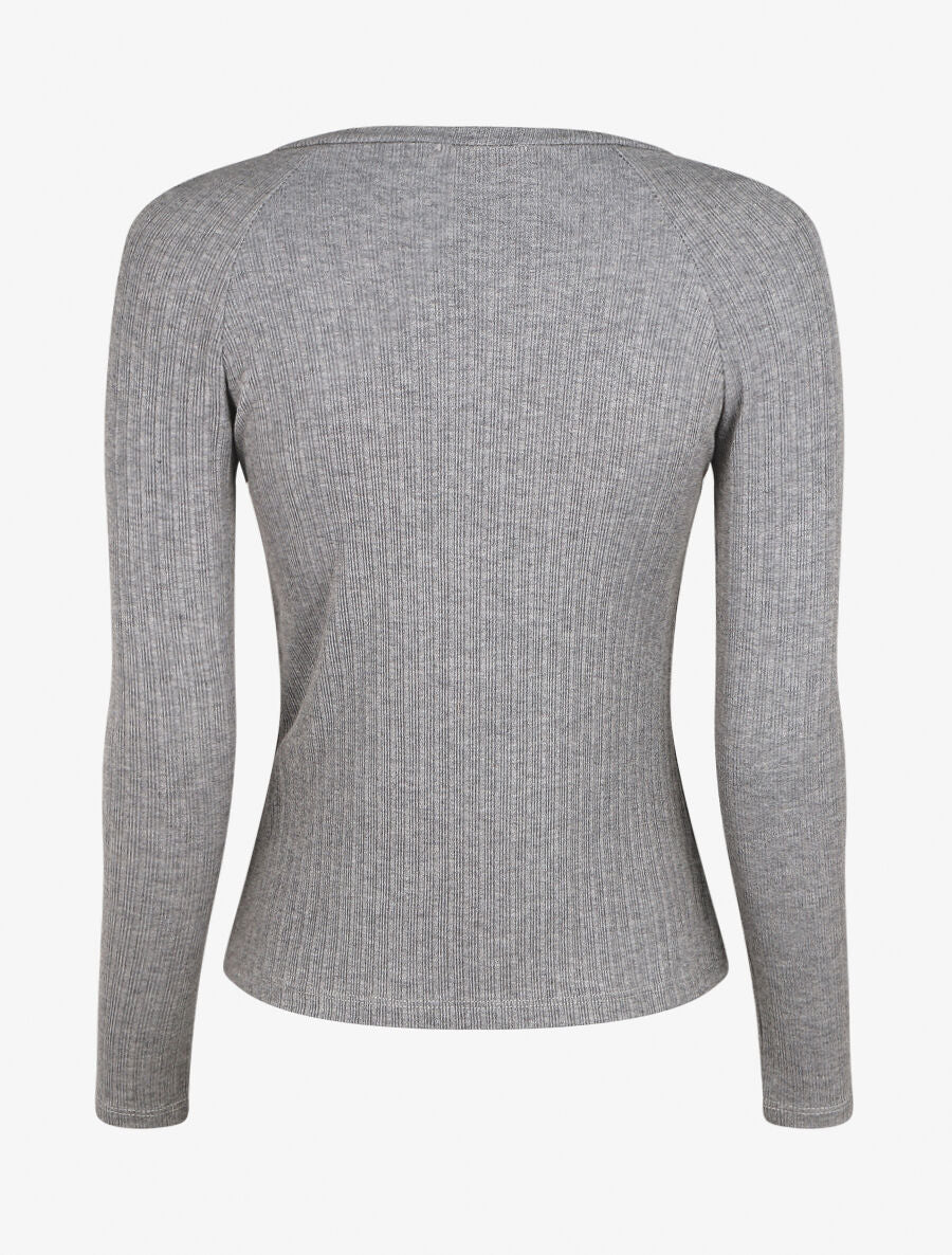 Pull fin droit et côtelé col zippé - Gris - 2