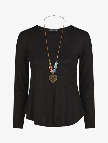 Pull droit dos boutonné - Noir - 1
