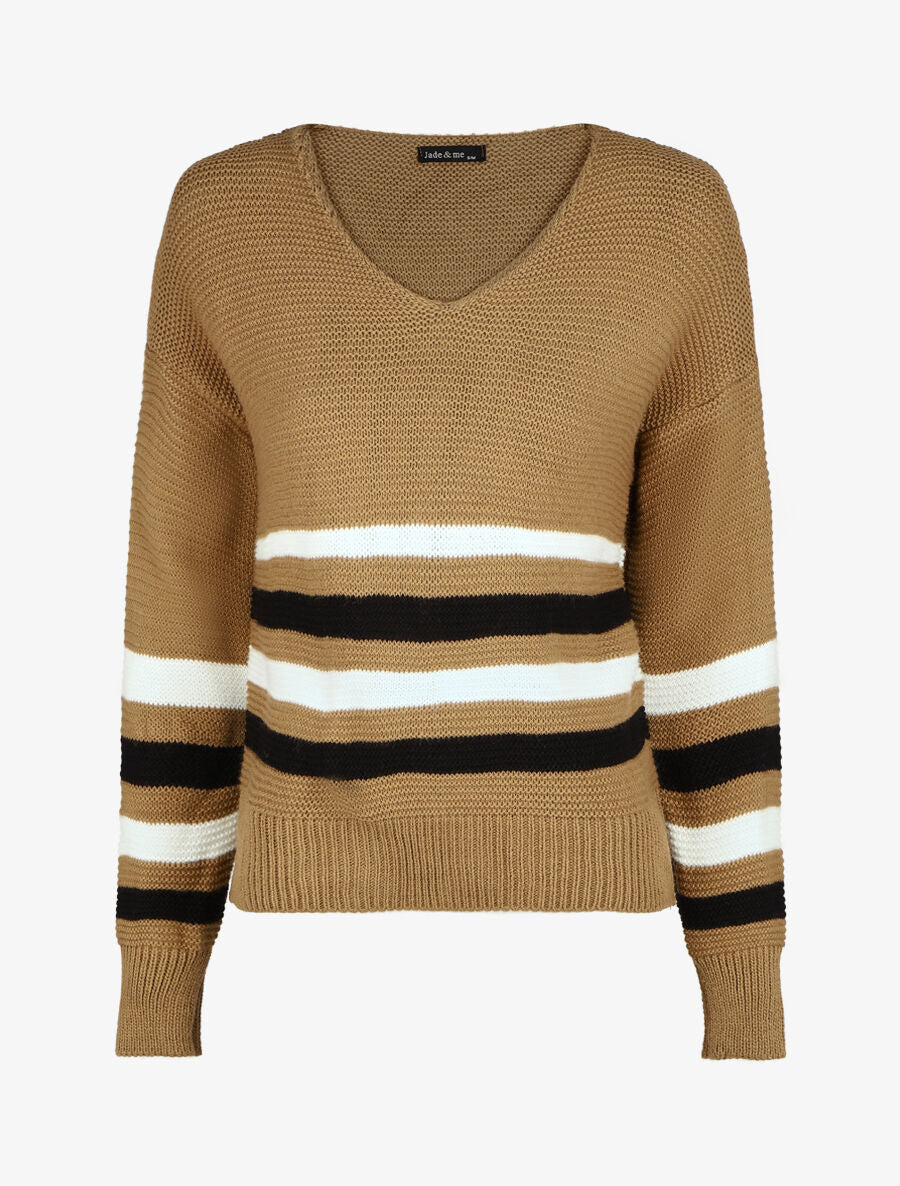 Pull droit rayé - Camel - 1