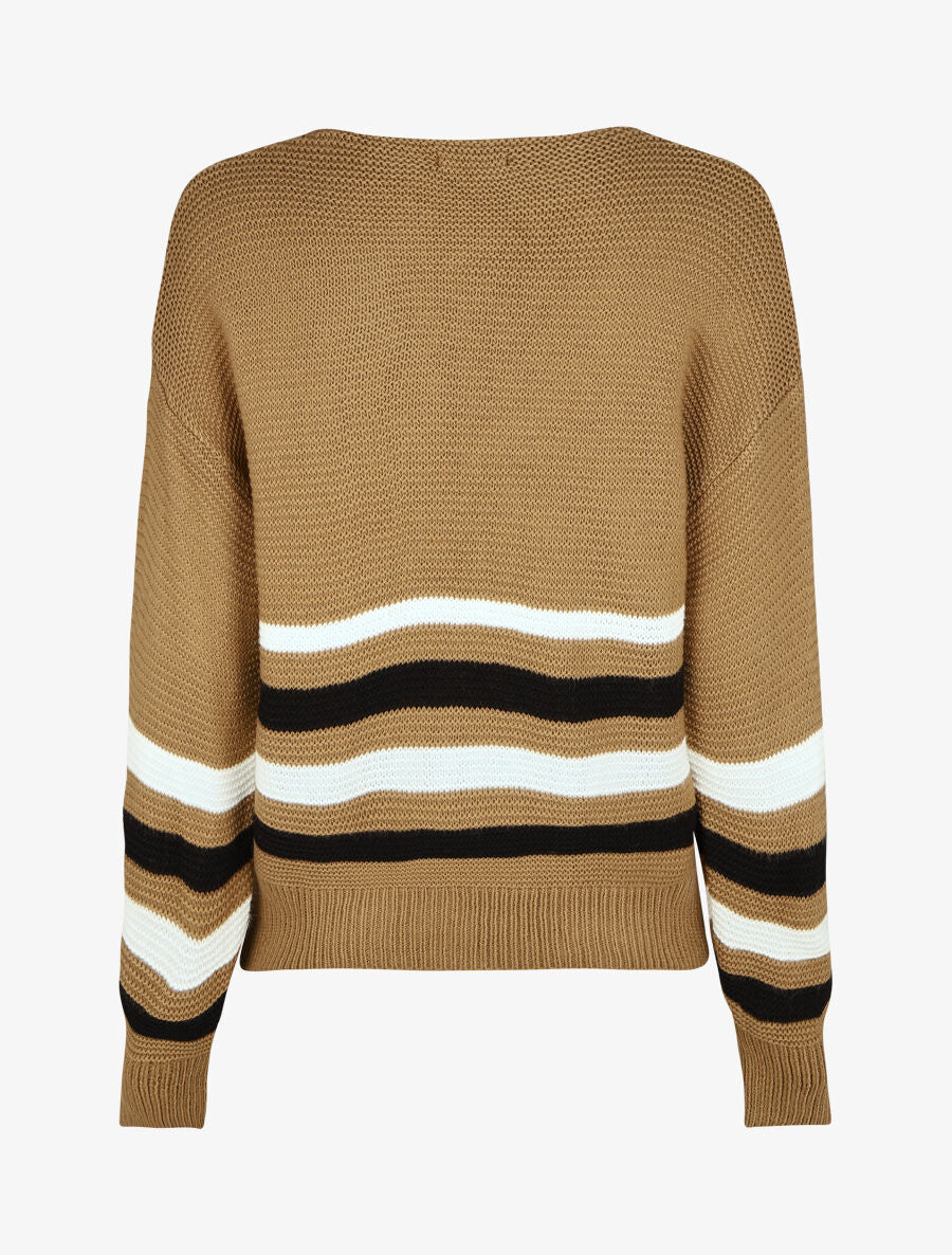 Pull droit rayé - Camel - 2