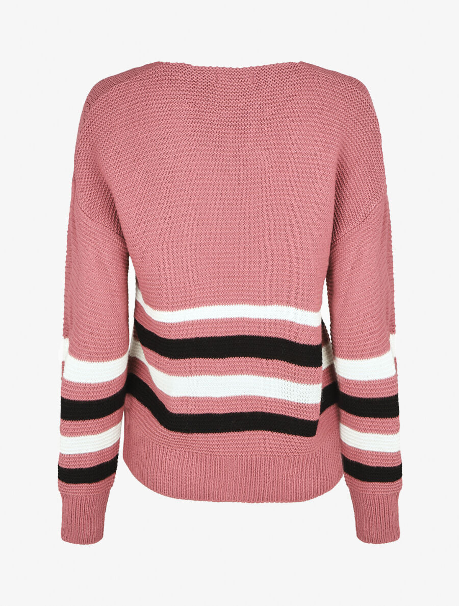 Pull droit rayé - Vieux rose - 2