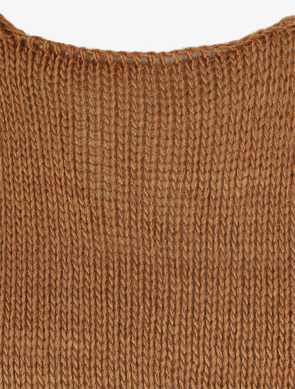 Pull droit uni col bateau - Camel - 3