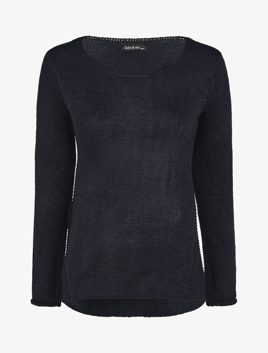 Pull droit uni col bateau - Marine - 1