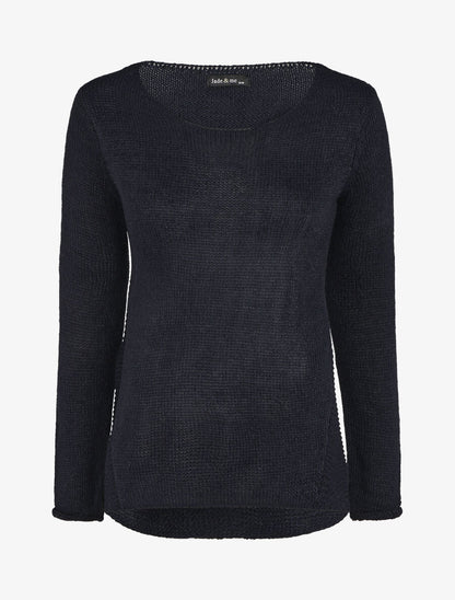 Pull droit uni col bateau - Marine - 1