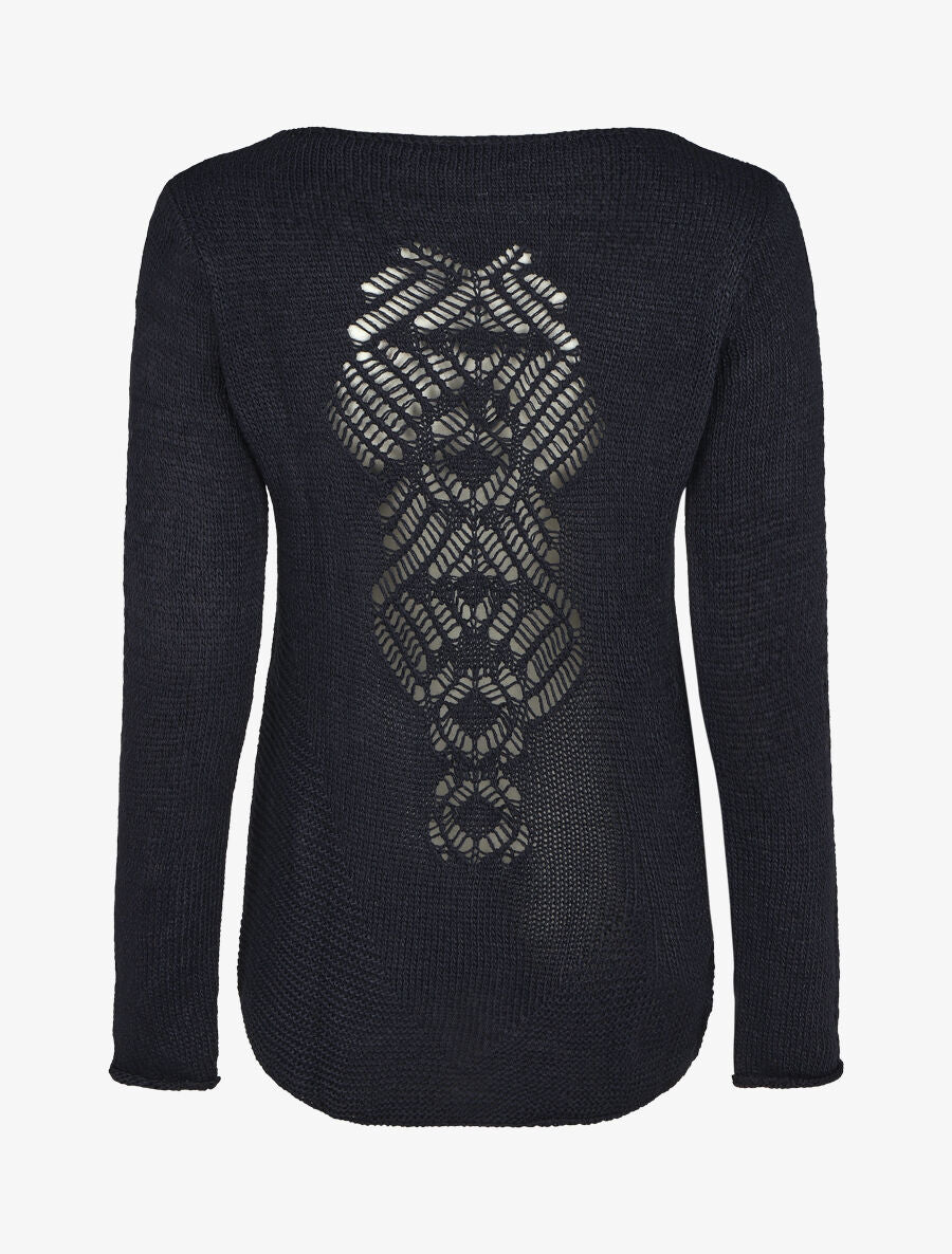 Pull droit uni col bateau - Marine - 2