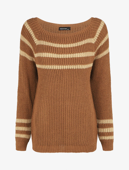 Pull en maille à col bateau - Camel - 5