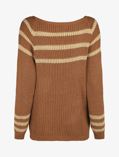 Pull en maille à col bateau - Camel - 2